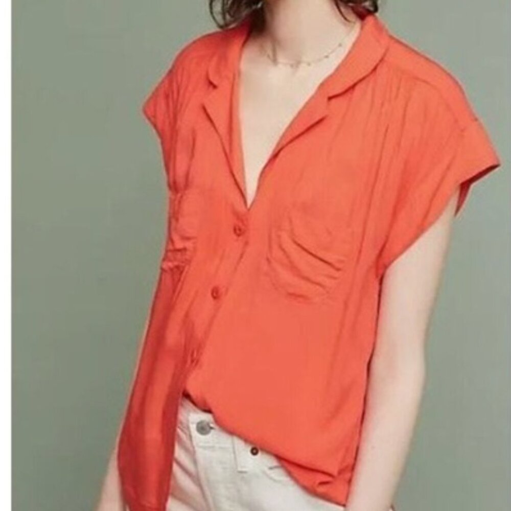 Anthropologie Maeve Tangerine Raffine Orange Button-Down Top Blouse Medium